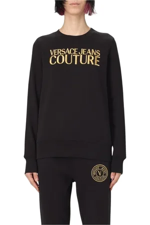 VERSACE Sweatshirts & Hoodies, Dam, S, Svart Logotröja med Brodyr