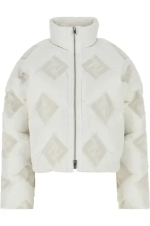 Fendi Jacka, Dam, M, Polyester, Vit Monogram Dunjacka Hög Hals
