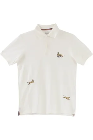 Paul Smith Topp, Herr, S, Bomull, Leopardpräglad polotröja i vitt
