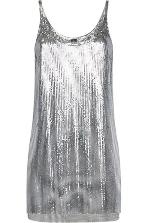 Paco rabanne Topp, Dam, S, Silver Pixel Mesh Topp Chic Stil
