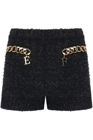 Elisabetta Franchi Shorts, Dam, S, Tweed, Svarta Tweed Shorts med Kedjedetalj