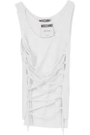 Moschino Topp, Dam, S, Vit Spets Ärmlös Topp Ribbad