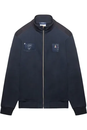 Aeronautica Militare Jacka, Herr, 3Xl, Bomull, Blå hel dragkedja tröja med reflexpatchar