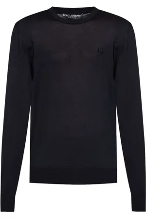 Dolce & Gabbana Stickade tröjor & koftor, Herr, L, Midnattsblå Broderad Tröja