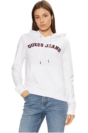 Guess Sweatshirts & Hoodies, Dam, L, Bomull, Elastisk Stickad Hoodie med Känguruficka
