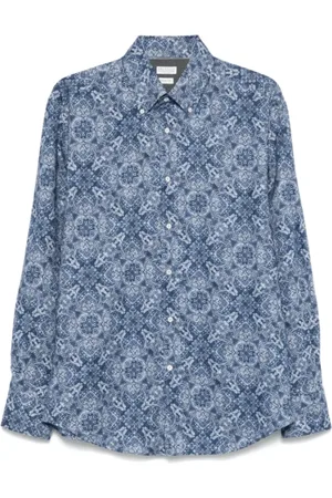 Brunello Cucinelli Skjorta, Herr, XL, Bomull, Paisley Print Navy Skjorta