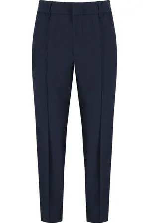 Emporio Armani Byxor, Herr, M, Blå Ribbade Byxor med Metalllogo