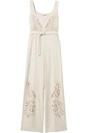 Twin-Set Jumpsuits & Playsuits, Dam, S, Vit Jumpsuit med Bälte i Midjan
