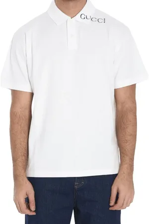Gucci Topp, Herr, L, Bomull, Vit Logo Print Polo Skjorta