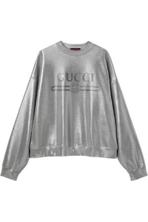 Gucci Sweatshirts & Hoodies, Dam, S, Bomull, Silver Lamé Logo Sweatshirt