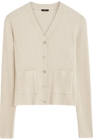 Joseph Stickade tröjor & koftor, Dam, L, Fin Merino Rib Cardigan - Quail