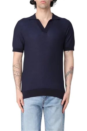 Paolo Pecora Topp, Herr, L, Bomull, Lyxig Silk Bomull Bowling Krage Polo