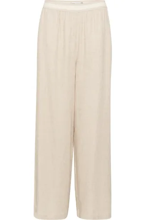 Karen by Simonsen Byxor, Dam, 2Xl, Avslappnad Passform Breda Ben Byxor Natur Melange