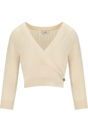 Elisabetta Franchi Stickade tröjor & koftor, Dam, M, Smörstickad V-ringad Topp