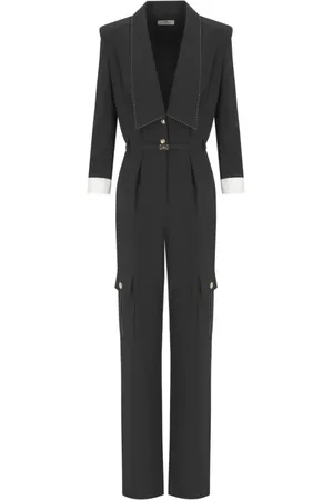 Elisabetta Franchi Jumpsuits & Playsuits, Dam, M, Polyester, Svart Cargo Jumpsuit med Gyllene Detaljer