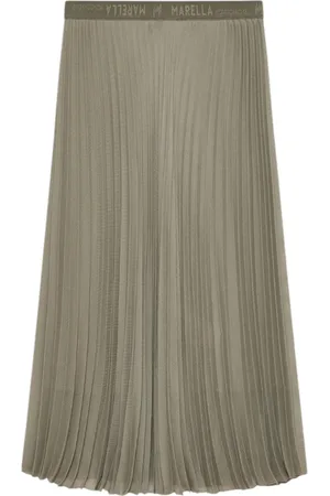 MARELLA Kjol, Dam, XS, Polyester, Grön Plisserad Solkjol