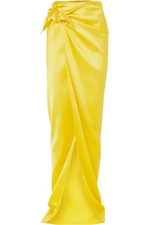Balenciaga Kjol, Dam, S, Spandex, Gul Wrap Kjol Stretch Satin