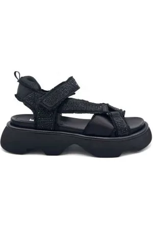Jeannot Skor, Dam, 36 EU, Läder, Svarta Satinsandaler med Strass