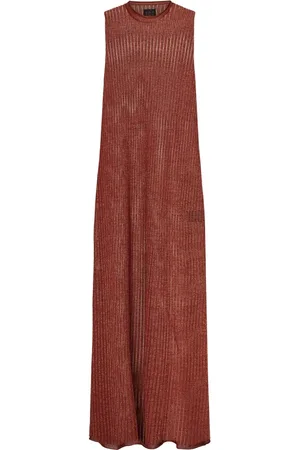 FISICO Klänning, Dam, M, Polyester, Crewneck Ärmlös Mesh Klänning Kanel