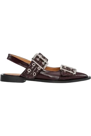 Ganni Skor, Dam, 38 EU, Polyester, Spänne Ballerina Burgundy Naplack