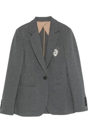 Brunello Cucinelli Jacka, Dam, M, Bomull, Antracitgrå Blazer med Fickor