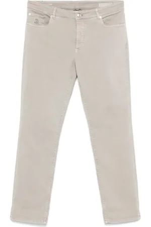 Brunello Cucinelli Byxor, Herr, XL, Bomull, Ash Grey Logo Broderade Jeans