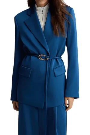 Liu Jo Jacka, Dam, L, Polyester, Safirblå Flytande Blazer med Juvelspänne