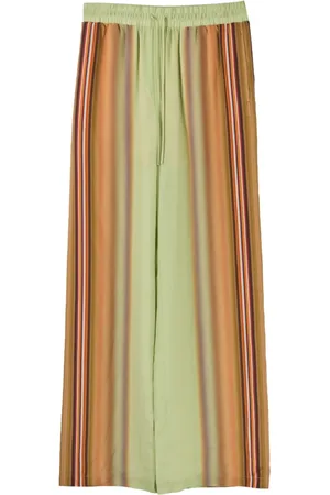 Paul Smith Byxor, Dam, M, Polyester, Silke Randig Wide Leg Byxor Grön