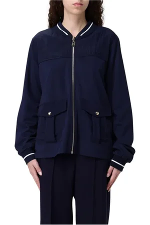 Liu Jo Jacka, Dam, L, Polyester, Svart Sweatshirt Ribbad Krage Stilren