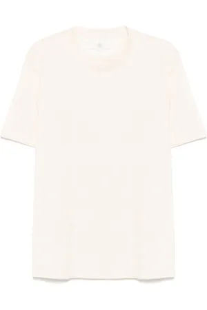 Brunello Cucinelli Topp, Herr, XL, Bomull, Ecru Rund Hals Kortärmad T-shirt