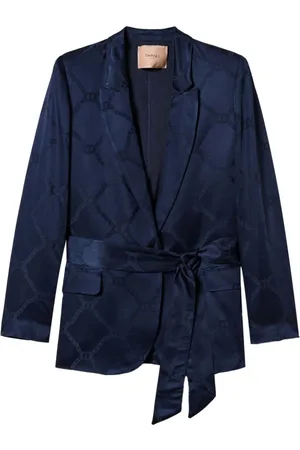 Twin-Set Jacka, Dam, XS, Blå Jacquard Logo Blazer Jacka