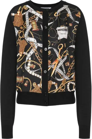 Moschino Stickade tröjor & koftor, Dam, M, Svart Kofta Höj Stil Aw23