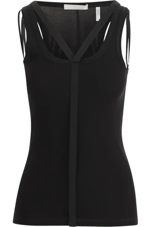 Helmut Lang Topp, Dam, XS, Bomull, Svart tanktop med båtringning