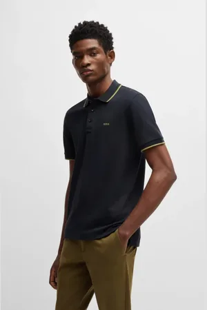 HUGO BOSS Topp, Herr, XL, Bomull, Blå Kontrast Trim Polo Skjorta