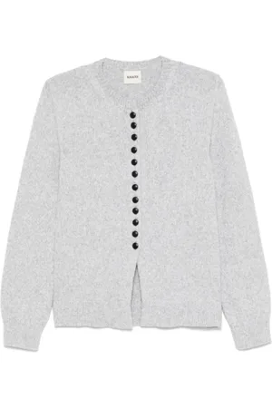 Khaite Stickade tröjor & koftor, Dam, M, Grå Kortärmad Cardigan med knappar och ribbade detaljer