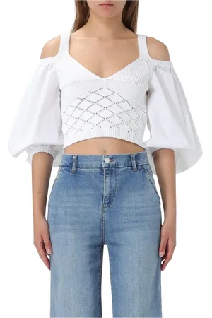 Liu Jo Blusar & Skjortor , Dam, L, Bomull, Vit Stickad Cold Shoulder Topp
