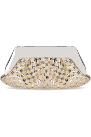 THEMOIRÈ Väska, Dam, ONE Size, Silver Micro Vävd Straw Clutchväska