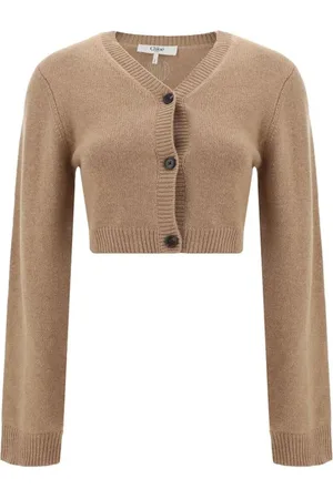 Chloé Stickade tröjor & koftor, Dam, M, Räfflad Cashmere Cropped Cardigan med Knappstängning