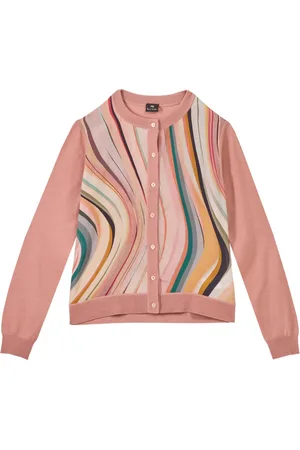 Paul Smith Stickade tröjor & koftor, Dam, S, Swirl Cardigan i Rosa Ull Silk