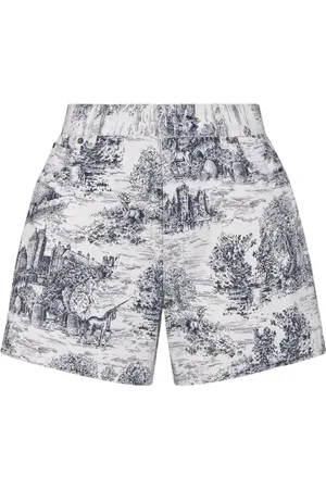Dior Shorts, Dam, 4Xs, Bomull, Blå Toile de Jouy Print Shorts