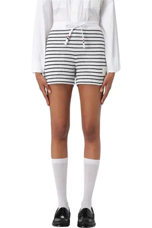 Thom Browne Shorts, Dam, XS, Bomull, Randig Stickad Shorts Avslappnad Stil