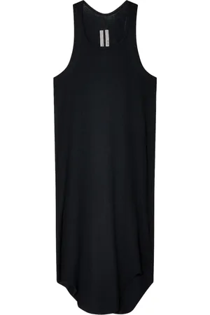 Rick Owens Topp, Herr, M, Bomull, Svart Ribbstickad Tank Top med Asymmetrisk Nederkant
