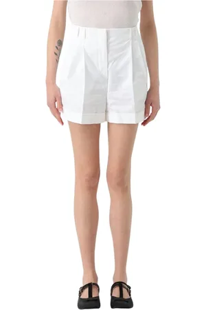 Max Mara Shorts, Dam, S, Bomull, Vita Veckade Bomullsshorts