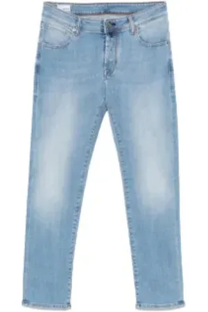 Incotex Jeans, Herr, W32, Slim Blå Jeans med Knappstängning