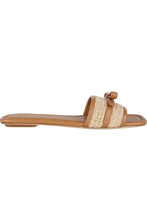 Stuart Weitzman Skor, Dam, 39 EU, Läder, Hassel Läder och Raffia Slide
