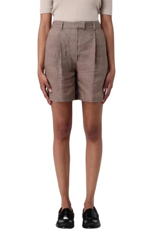 Brunello Cucinelli Shorts, Dam, L, Linne, Brun Linne Veckade Shorts