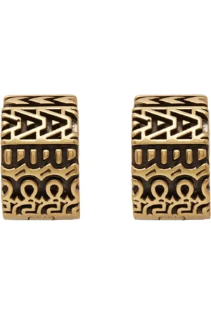 Marc Jacobs Accessoarer, Dam, ONE Size, Guld Monogram Hoop Örhängen Graverat Logotyp