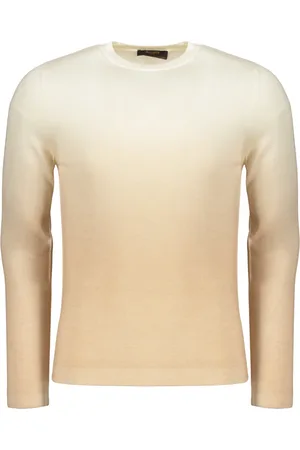 MOORER Stickade tröjor & koftor, Herr, M, Räfflad ullblandad T-shirt med blekt färg