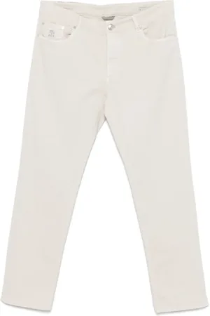 Brunello Cucinelli Byxor, Herr, L, Bomull, Ecru Twill Byxor med Knappgylf