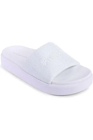 Tommy Hilfiger Skor, Dam, 38 EU, Polyester, Vit Mesh Slides Casual Comfort